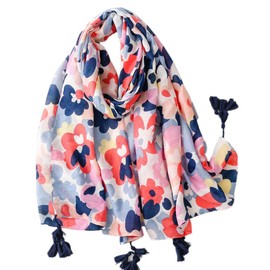 FAIRYGATE Scarfs for Women Sale Colourful Large Flower Print Neckerchief Neck Wrap Thin Long Shawl Ladies Oversized Scarves Vintage Stole 84016