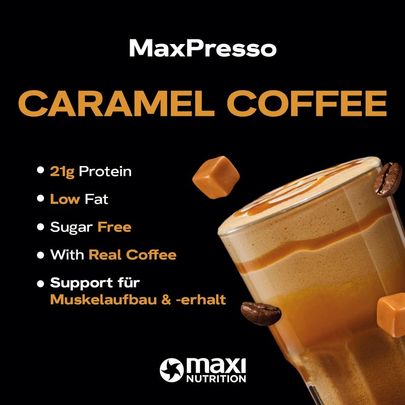 MaxiNutrition MaxPresso Caramel, Protein Coffee, Whey Coffee Powder, 21 g
