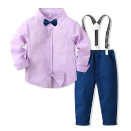 Kimocat - Ropa para bebé y niño, traje de caballero, para recién nacido, con pajarita + pantalones de tirantes, Púrpura, 18-24 Meses