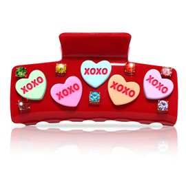 BVGA Valentines Hair Claw Clip for Women Large Square Red Embellished Crystal Conversation Candy Heart Acrylic Claw Hair Clips Valentines Day Hair Accessories Gfits for Her