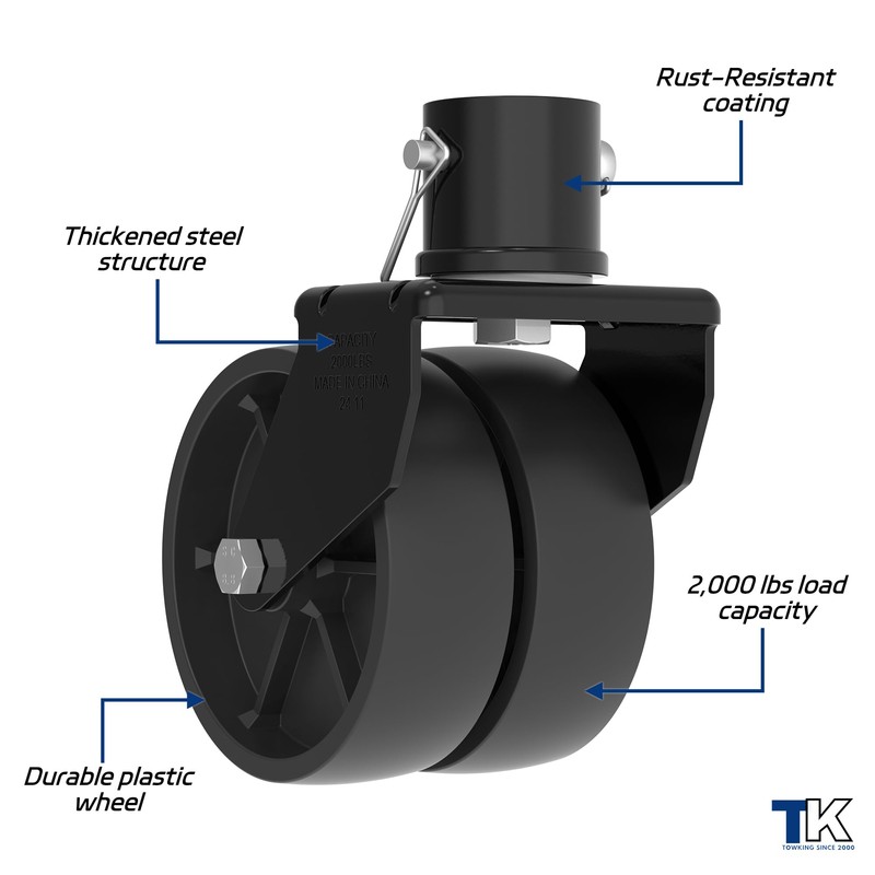 TOWKING 2000lbs Dual 6" Trailer Jack Swivel Caster, Wheel Replacement