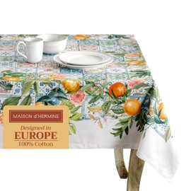 Maison d' Hermine Table Cloth Rectangle Table 100% Cotton 60 x 120 Inches Tablecloth Reusable Decorative Everyday Use for Dining Room, Farmhouse, Home, Party, Festive & Wedding Spring Summer - Agrume