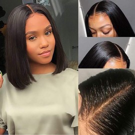 2×6 Deep Parting Lace Human Hair Wigs Pre Plucked 14 Inch Middle Part Bob Wig Human Hair 150% for Black Women