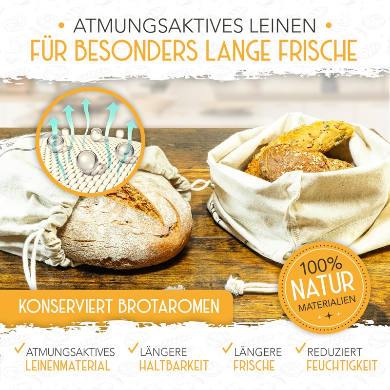 KRUSTENZAUBER Linen Bread Bags Set of 2 – 2 x