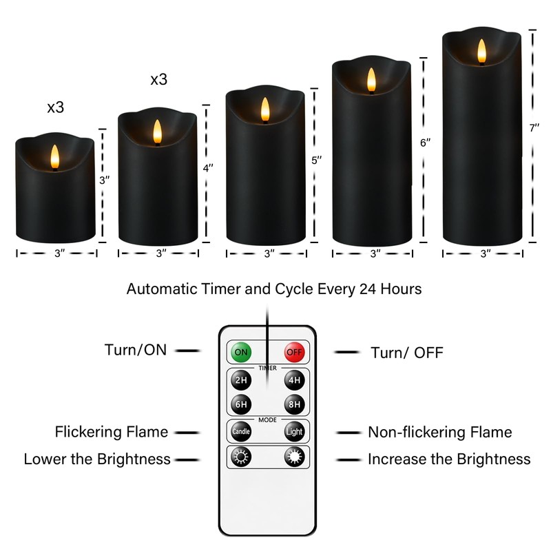 Nimiko Flameless Candles with Remote, Battery Operated Flickering Flameless Candles,