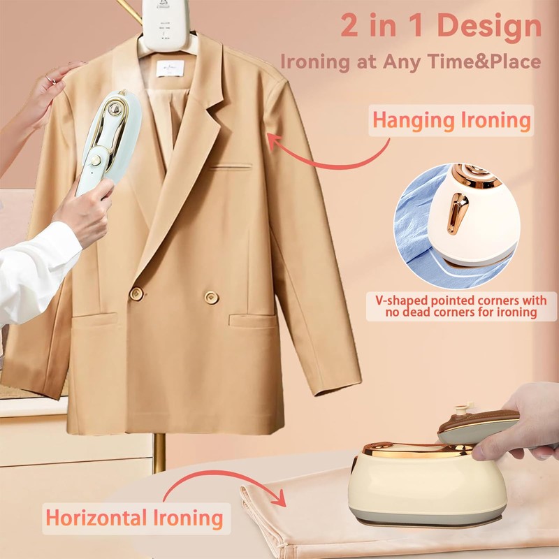 Travel Clothes Steamer, 1200W High-Power Handheld Steam Iron, 2-In-1 Steamer&Iron,
