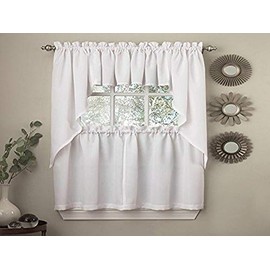 Sweet Home Collection Opaque Rib Cord Kitchen Curtains Swag Pair, 0, White