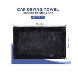 SUPER ABSORBENT CAR DRYING TOWEL,ULTRA SOFT MICROFIBER 1300GSM DOUBLE TWISTED-LOOP BLACK COLOR DRYING TOWEL FOR CARS TRUCKS SUV:_40x60cm_2 Pack