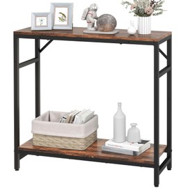 Livofloral Narrow Console Table, 29.5" Entryway Table with 2 Support Bar, Thin Sofa Table, Small Couch Tables, Side Tables for Living Room, Hallway, Bedroom, Rustic Brown
