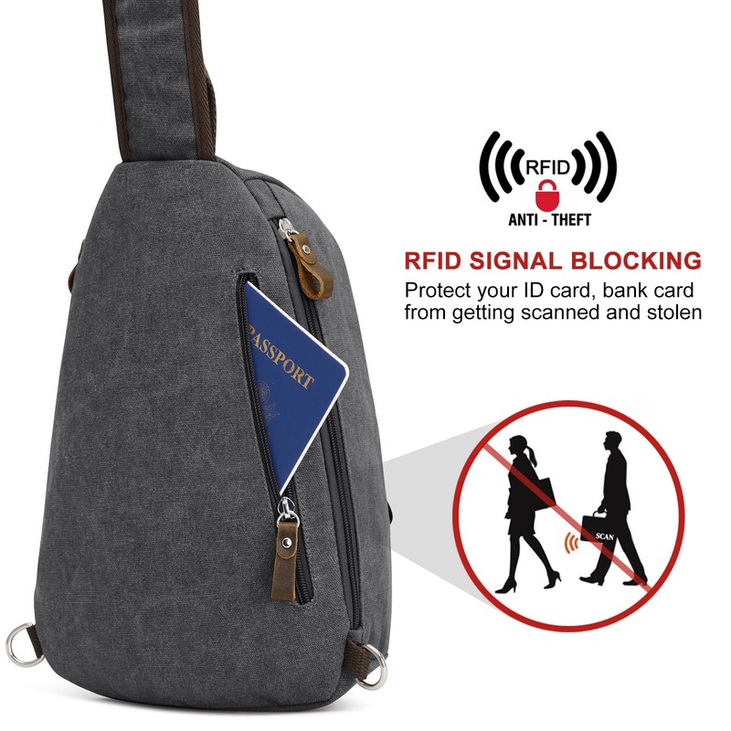 S-ZONE RFID Crossbody Sling Backpack Water Resistant Canvas Men Shoulder