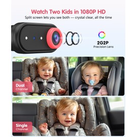 LUCKVIEW BM2 PRO Dual Baby Car Camera, 5.2" 1080P HD Display for Rear-Facing Car Seats, IR Night Vision, Anti-Shake Mount, Easy Install – Ideal for Parents with 2 Kids and Pets