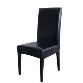 Qubjus Dining Chair Covers, Solid Pu Leather Waterproof Oilproof Stretch Dining Chair Protector Cover Slipcover (Black, 6 Pack)
