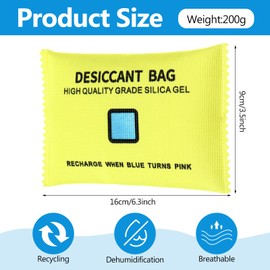 Threlaco 10 Packs 200g Rechargeable Silica Gel Desiccant Moisture Absorbing Bag for Storage Bin Indicating Silica Gel Desiccant Packet Reusable Dehumidifier Bag for Home Closet Car