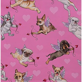 Alexander Henry Nicole's Print Puppy Love Pink Cotton Fabric by The Yard