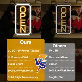 inShareplus 16"x 9" Super Bright Open Sign,12V LED Neon Open Signs for Business for Window, with ON/OFF Switch, Electric Light up Signs for Stores, Restaurants Retail Shops (Yellow-White-Vertical)