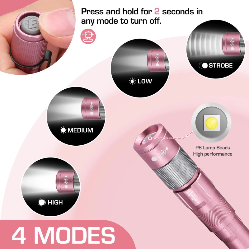 EverBrite Pen Light Pink 300 Lumens Zoomable LED with Clip,