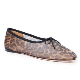 UBWDU Leopard Mesh Ballet Flats for Women Round Closed Toe Mary Jane Flats Ballerina Shoes with Bow Leopard 9