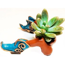 Gar-Zen Botanical Designs Southwest Flower Pot with Succulent plant Handmade in USA Ships in 24 Hours.