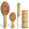 4 Pcs Bamboo Hair Brush Comb Set with Paddle Detangling