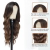 PORSMEER Long Wavy Brown Wig, 66 cm Centre Parting Curly
