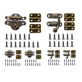 EAEDMY 18 Sets Retro Jewelry Box Hinges, Latches and Hooks for Wooden Boxes - Antique Cabinet Furniture Hardware, Small Bronze Brass Latch Hing - Bronze Tone(Catch*6 + Hinges*12) (18)