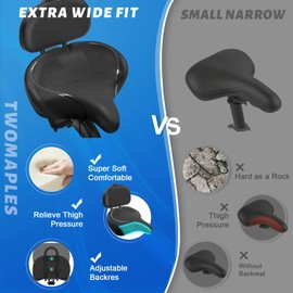 Bike Seat with Backrest, Oversized Bicycle Seat with Back, Men Women Comfort Bike Saddle, Extra Wide Comfortable Electric Tricycle Exercise Cruiser Stationary Bike Seat with Back