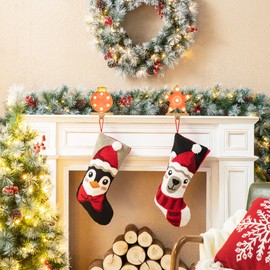 Glitzhome Christmas Stockings, 20.5" L Hooked Polar Bear Xmas Fireplace Stocking Holiday Christmas Party Decoration Gifts for Family Kids