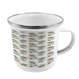 Ambesonne Palm Tree Steel Camping Mug, Tropical Island Inspired Pattern with Flamingo Birds Hibiscus Flowers Watercolors, Printed Thermal Cup for Camping and Outdoor Activities, Multicolor