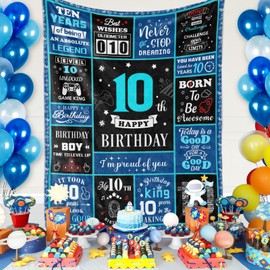 10th Birthday Gamer Gifts for Boys, 10 Year Old Gifts for Boys, 10th Birthday Decorations for Boys, Kids Game Theme Blanket 60 x 50 Inches for Boys 10th Birthday Gaming Gifts Gamer Night Room Decor