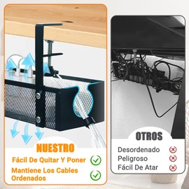 Bandeja de Gestión de Cables, Debajo de Escritorio Organizador de Cables con Soporte Ajustable, Organizador de Cables Escritorio Montados con Abrazadera para Oficina, Hogar, Cocina y Computadora, 34CM