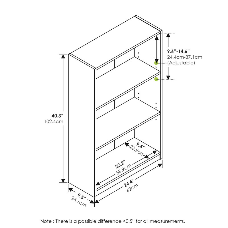 FURINNO JAYA Simple Home 3-Tier Adjustable Shelf Bookcase, White