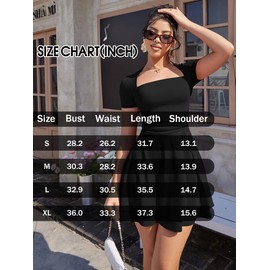 XXTAXN Women's Sexy Square Neck Short Sleeve Ruched Tiered Ruffle Hem Flowy Club Party Mini Dress Black