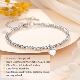 Stocking Stuffers Holiday Outfits for Women 2024 Daughter Bracelet from Dad Sister Bracelet from Sister Heart Charm Bracelet Silver Beaded Bracelet Birthday Christmas Gifts for Sister Daughter Granddaughter(BigSister)