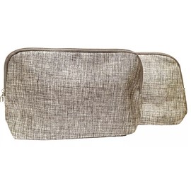 2 Lancome   Metallic Silver  Cosmetic Bag Train Case  New Set of 2