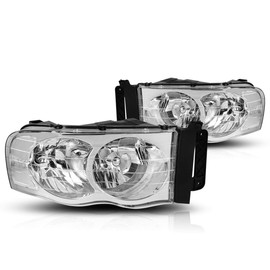 PM PERFORMOTOR 2Pcs Replacement Headlights Assembly Compatible with Dodge Ram 02-05 | Headlamps with Chrome Housing Clear Corner