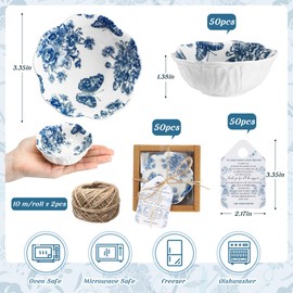 Teenyyou 50 Pack Wedding Favors for Guests Small Ceramic Bowls Bulk Gifts Set 3.3 Inch Blue Floral Design Mini Dipping Bowl Sauce Dish with Cards Box for Party Shower Favor Souvenir