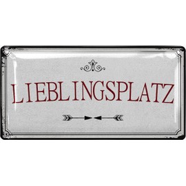LANOLU Sign Lieblingsplatz Outdoor - Favourite Place Sign Garden - Decorative Signs Garden Decoration Vintage Signs Metal - Retro Tin Sign 17 x 34 cm