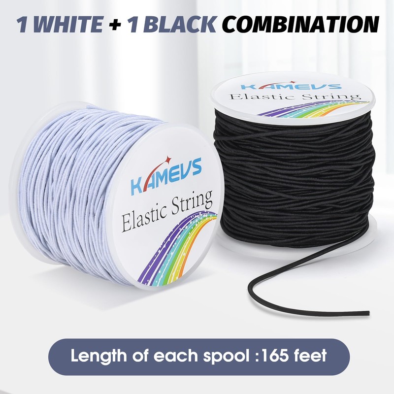 KAMEVS Elastic Cord 2 Rolls, 330 Feet, 1mm Sturdy Stretchy