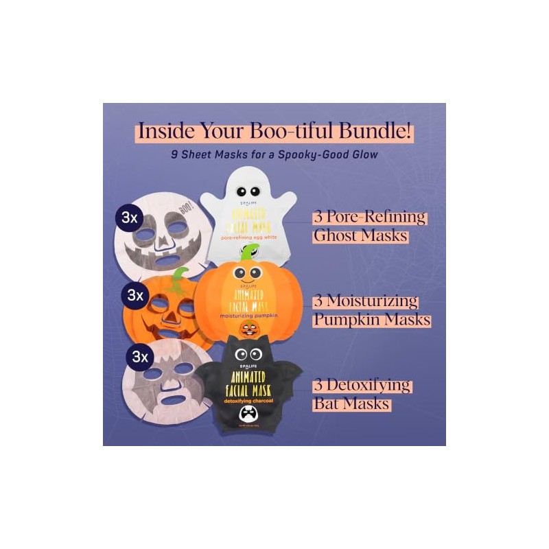 Spa Life Mascarilla de Halloween animada con diseño de calabaza,