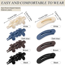 8pcs Flat Hair Clips for Women, 2 Style Matte Lay Flat Claw Clip Multi-Color Flower Flat Hair Clips French Concord Flat Hair Clips for Thin Hair