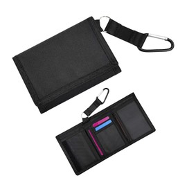 AdiStylinno Men's Wallets, Portable Trifold Purse with Carabiner, Short Slim Card Holder Wallet with Zipper Coin Pocket, Minimalist Money Clip with Multiple Card Slots (Black)
