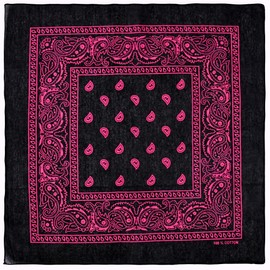[the largest selection] Contrast Color Bandana Paisley Pattern (Regular Size, Regular Size) Paisley Bandana - 55x55, multicolor (black / pink)