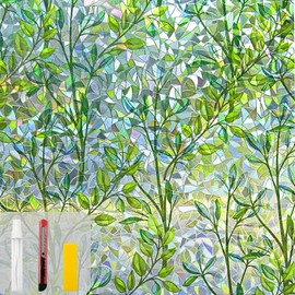 Countewol Window Privacy Film Stain Glass Window Film Rainbow Window Film Window clings Non-Adhesive Reusable Decorative for Room (Leaf Rainbow, 35.4 X 78.7 in)