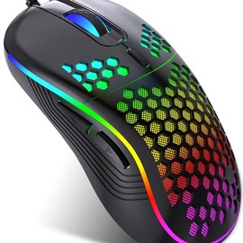 Wired Gaming Mouse, Computer Mouse Ergonomic Mice Honeycomb Design with RGB Backlight, 6 Buttons, 7200 Adjustable DPI for PC/Mac/Laptop - Color: Black