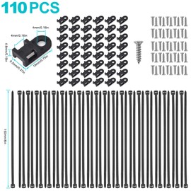 110 Pcs Cable Zip Tie Mounts Wire Cable Clips Organizer Holders with 6" Cable Ties, Saddle Type Mounts Base and Tapping Screw, Black