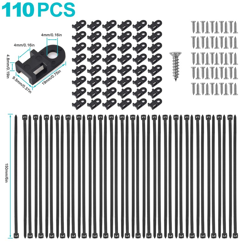 110 Pcs Cable Zip Tie Mounts Wire Cable Clips Organizer