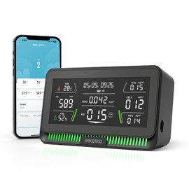 10-in-1 Air Quality Monitor with WiFi App Alerts | CO2, PM2.5, HCHO, TVOC Detector | 6.1" HD Display & 2Y Data Storage | Wall/Desk Mount for Home, Office, School (Black)