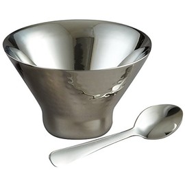 Elegance Stainless Steel, Double Wall, Hammered Aster Bowl with Spoon