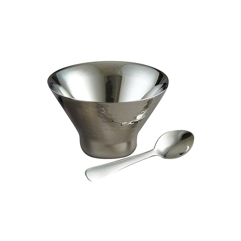 Elegance Stainless Steel, Double Wall, Hammered Aster Bowl with Spoon