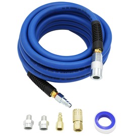 YOTOO Hybrid Air Hose 1/2-Inch I.D. by 25-Feet Long 3/8 inch MNPT Solid Brass Fittings 300 PSI Heavy Duty, Lightweight, Kink Resistant with 3/8" and 1/4" Industrial Quick Coupler Connectors, Blue